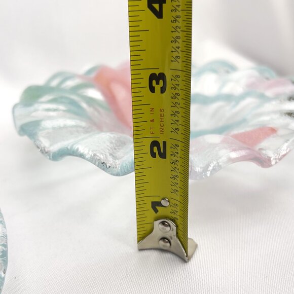 Fused Art Glass Bowl & Plate Set Pink Green Swirl Textured Floral Decor 2pc. - Picture 8 of 11